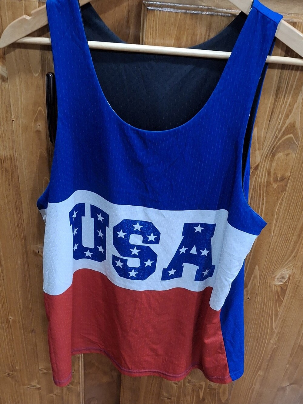 USA Star Print Red White Blue Reversible Tank Top Fits Like Mens Med No Tag